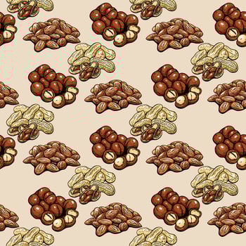 nut mix pattern on beige background in hand-drawn style vector