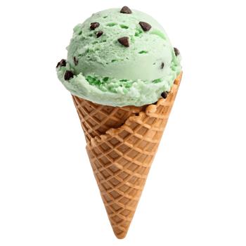 Delightful mint chocolate chip ice cream cone served in a waffle cone png