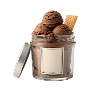 Chocolate ice cream served in a glass jar with a waffle cone png