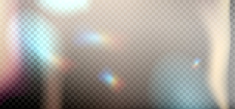 Rainbow reflection highlight. Glittering overlay for social media backgrounds, product presentations, photo shots. Glare dispersion from water and glass. Layered vector