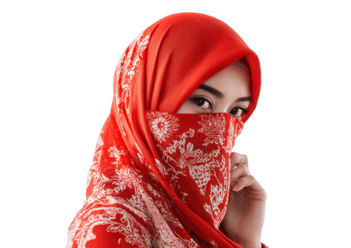 Graceful woman in a patterned red hijab png