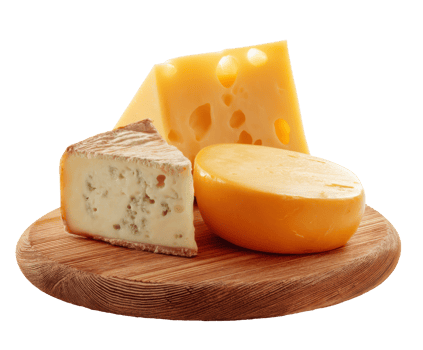 Assorted cheese selection on a wooden board for gourmet tasting png