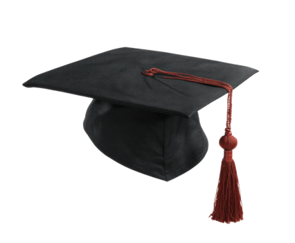 Graduation cap with maroon tassel for celebration and achievement png