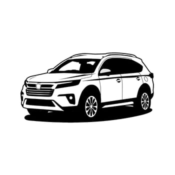 suv car premium cartoon black and white monochrome illustration vector