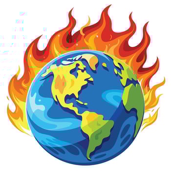 Earth burning with fire Global earth burning with fire and smoke illustration vector