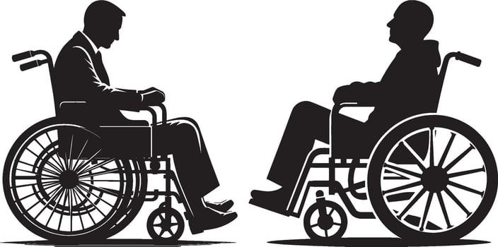 Wheelchair User Silhouettes in Black and White vector