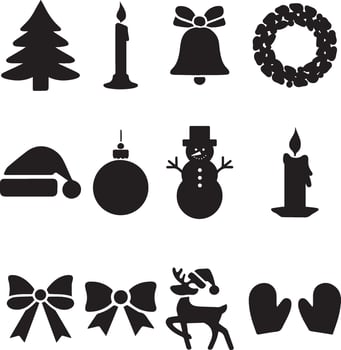 Christmas icons, silhouettes vector