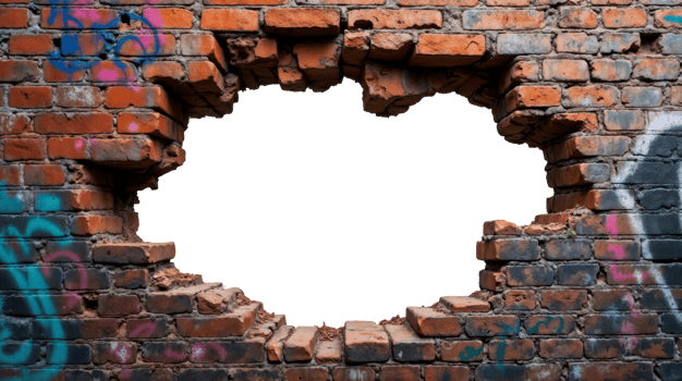 Broken brick wall with transparent hole png