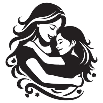 Mother daughter embrace graphic design illustration for family love and care concept art silhouette, mothers day vector