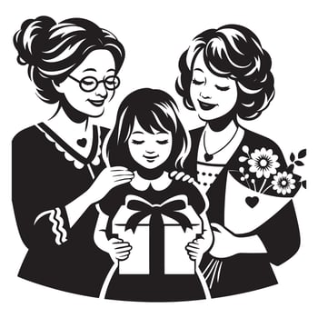 Celebrating family love a heartwarming illustration of generations sharing a special moment together silhouette, mothers day vector