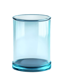 A minimalist and elegant transparent glass cylinder on a light blue base showcases an abstract, modern design. isolated on transparent background png
