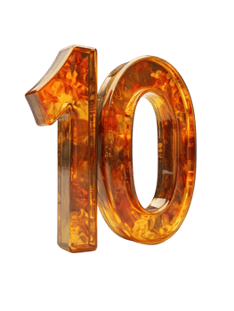 A stunning rendered 10 is presented, crafted with an amber-like aesthetic, exuding elegance and captivating with its radiant glow. isolated on transparent background png