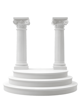 Architectural elegance in a minimalist design showcases two classical columns on a tiered pedestal, product placement, presentations, isolated on transparent background png
