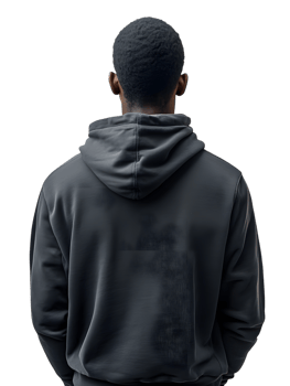 man in a black hoodie viewed from behind, isolated on transparent background png