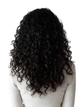 captivating rear view of woman's voluminous, cascading dark curly hair. a celebration of natural beauty. isolated on transparent background png