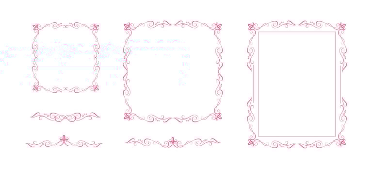 Set of 3 coquette bow frames and 3 text delimiters vector