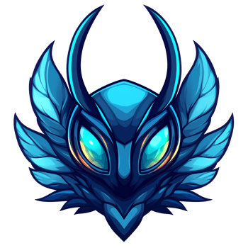 Illustration of Blue Fantasy Creature with Wings and Glowing Eyes png