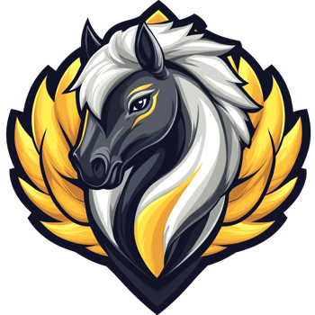 Majestic black and white horse with golden floral background on transparent png