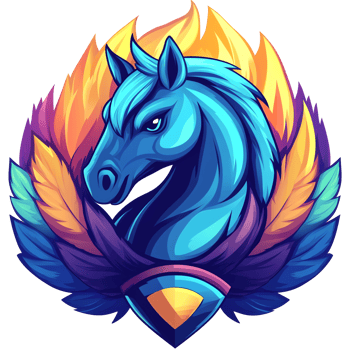 Majestic blue horse emblem with fiery accents on transparent background a symbol of myth and power png