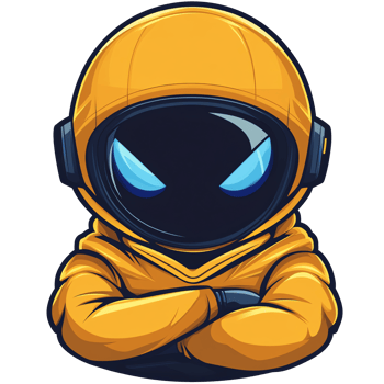 Astronaut with glowing blue eyes wearing a yellow hoodie cartoon on transparent background png