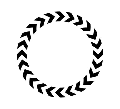 Chevron arrow circle. Chevron shape round frame. Motion direction road border. Triangle arrow sign. Warning repeat stripe. Circle arrow icon. isolated on white background vector
