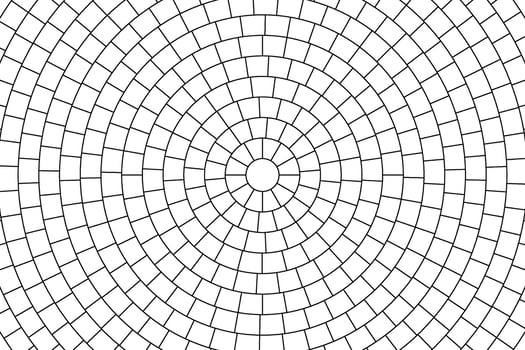 Paved circle pattern tile background. Circular brick mosaic. Round radial stone pavement. Paving tile simple floor texture. Black line. illustration isolated on white background vector