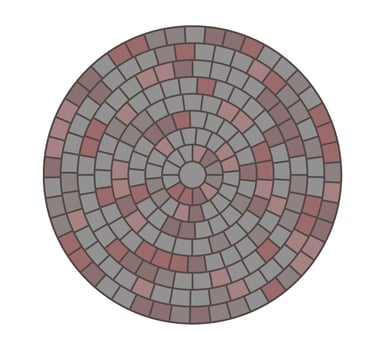 Paved circle pattern tile. Circular mosaic. Round radial stone pavement. Paving tile simple floor texture. Red stones. illustration isolated on white background vector