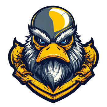 Fierce duck mascot logo with skull details on transparent background for esports and gaming teams png