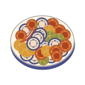 Ratatouille in flat design. French dish with vegetable slices ragout. illustration isolated. vector