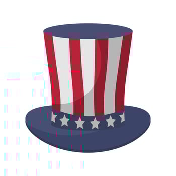 Hat with USA flag in flat design. Uncle Sam cap to Independence day. illustration isolated. vector