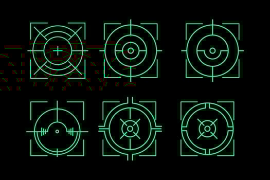 a set of green icons crossair on a black background vector