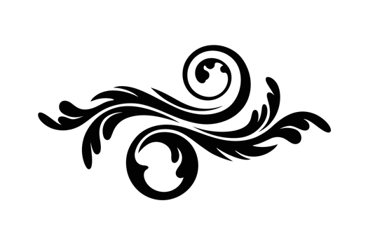 An ornate black swirl design features elegant, flowing lines with a central circular motif cutouts png