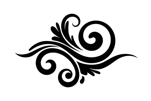 A bold black swirl pattern features elegant, flowing curves and intricate shapes. cutouts png