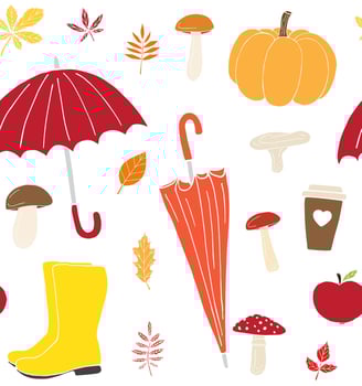 Seamless pattern of hand drawn doodle autumn elements isolated on white background vector