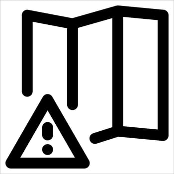 A black and white icon of a door with a warning sign vector