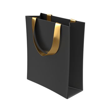 A black shopping bag with gold handles png