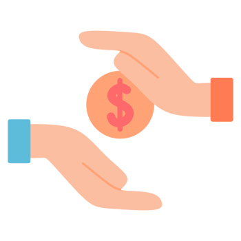 Two hands holding a dollar coin and a hand holding a coin png