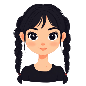 Charming cartoon girl illustration with braided hair and endearing expression, on transparent space png