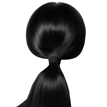 Elegant dark hair ponytail, flowing strands, luminous sheen, against a void, transparent layer png