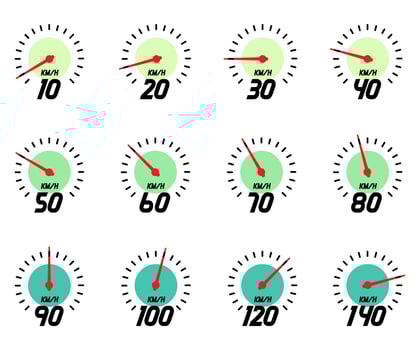 Speedometer scale fast acceleration car dashboard graphic set speed score illustration vector