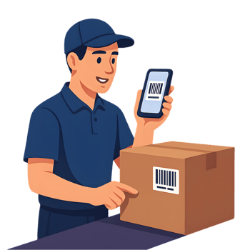 Deliveryman scanning barcode on package with transparent background in a business environment png