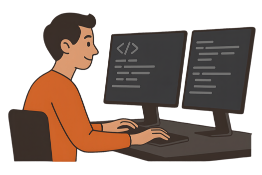 Programming on dual monitors with transparent background for enhanced coding efficiency in a modern workspace png