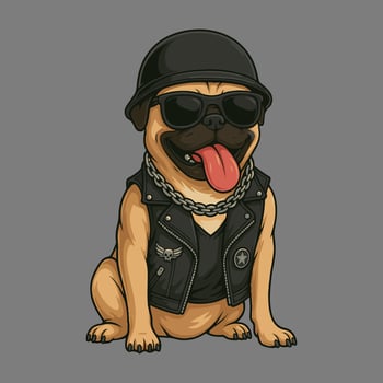A cartoon pug dog wearing a biker jacket and sunglasses vector
