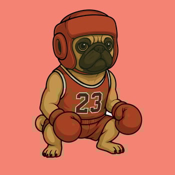 A cartoon pug wearing boxing gloves and a red helmet vector