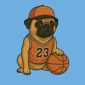 A cartoon pug dog wearing a basketball uniform vector