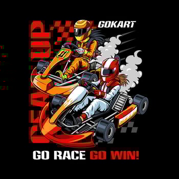 Two Go-Kart duel sports racing cartoon illustration for poster, t-shirt print, business element, social media content, blog, sticker, vlog, and card vector