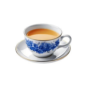 Ceramic cup and plate of milk tea on transparent background png