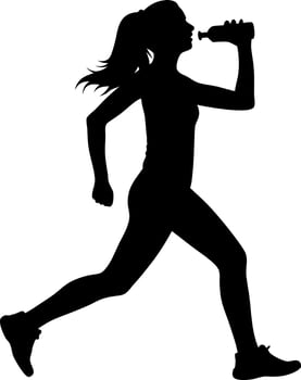 Runner Silhouette with Water Bottle Athletic Woman Jogging and Hydrating vector