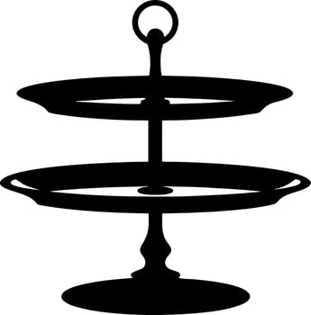 Elegant Black Silhouette TwoTiered Serving Tray with Central Handle Isolated vector