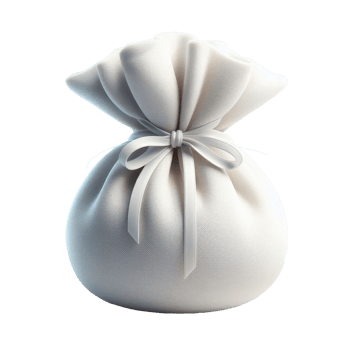 A white bag with a bow tied around it png